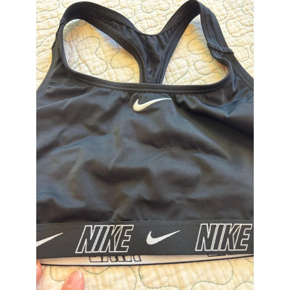 Nike‎ Swim Girls Black Racerback Bikini Top Logo Band Size Large